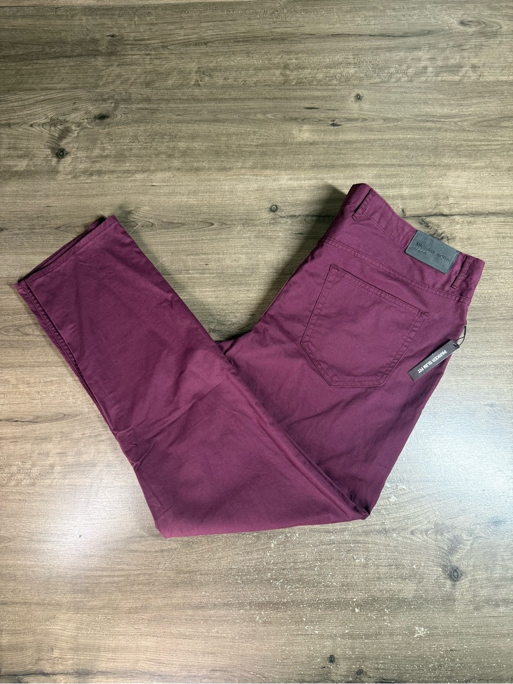Michael Kors Parker Slim Fit Pants Mens 40x32 Burgundy Stretch Chino NWT